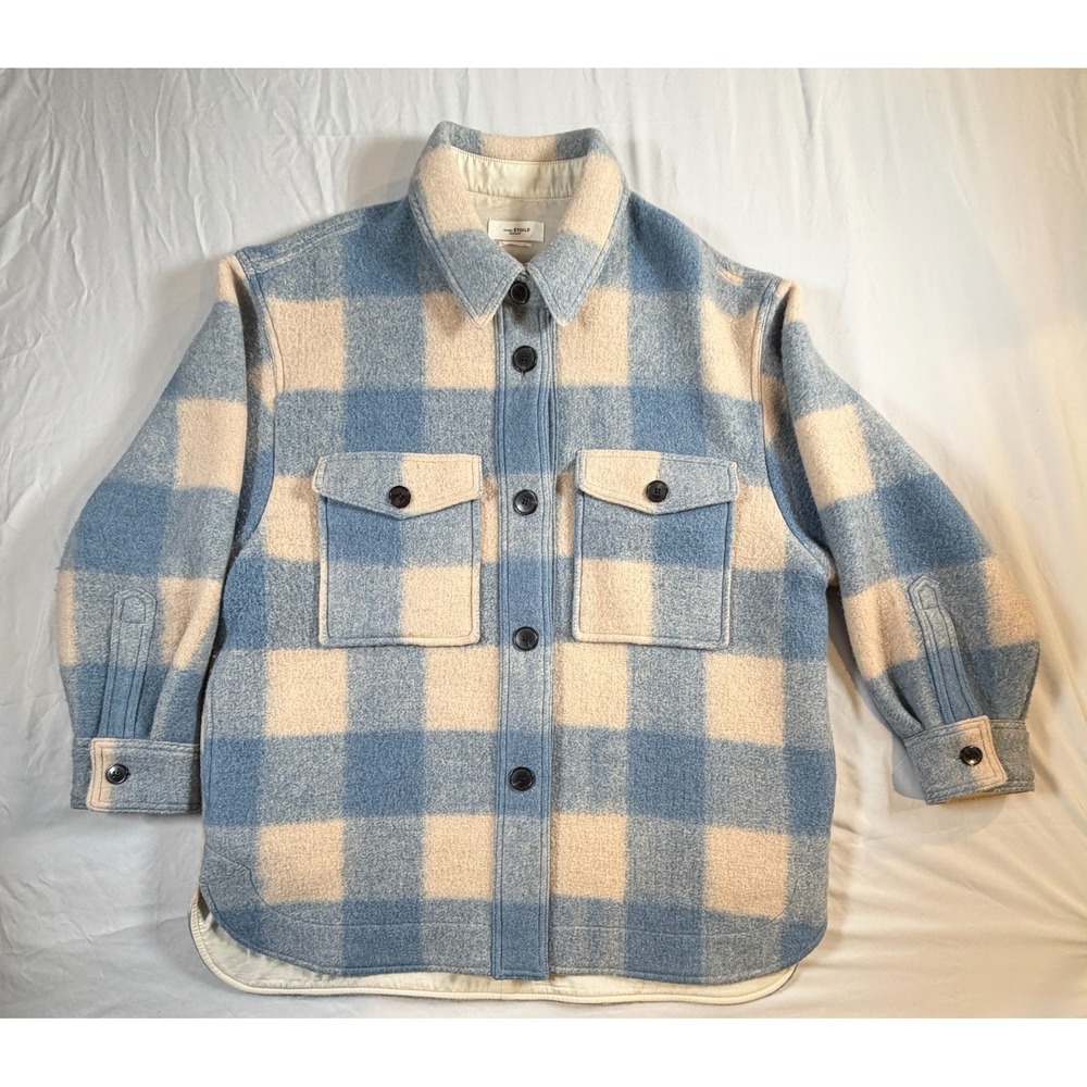 Isabel Marant‎ Etoile Harveli Coat Blue Check Women's Size 42 Wool Blend Poland